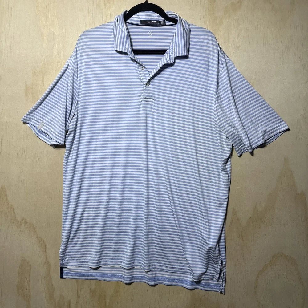 RL Ralph Lauren‎ Polo Shirt Mens L Blue White Striped Golf Stretch Performance